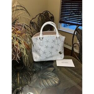 Brahmin Duxbury Satchel Purse White and Silver Leather Handbag Purse
